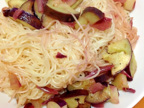 茎みょうがなす素麺炒め